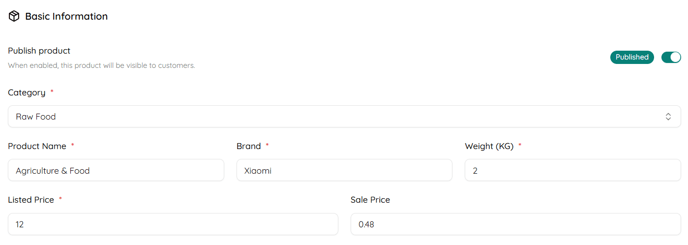 បំពេញព័ត៌មានផលិតផល